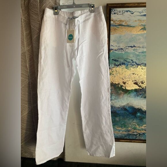 NWT  Boden Pants US 8P Long Linen Wide Leg White Womens Casual drawstring Button - Picture 4 of 16